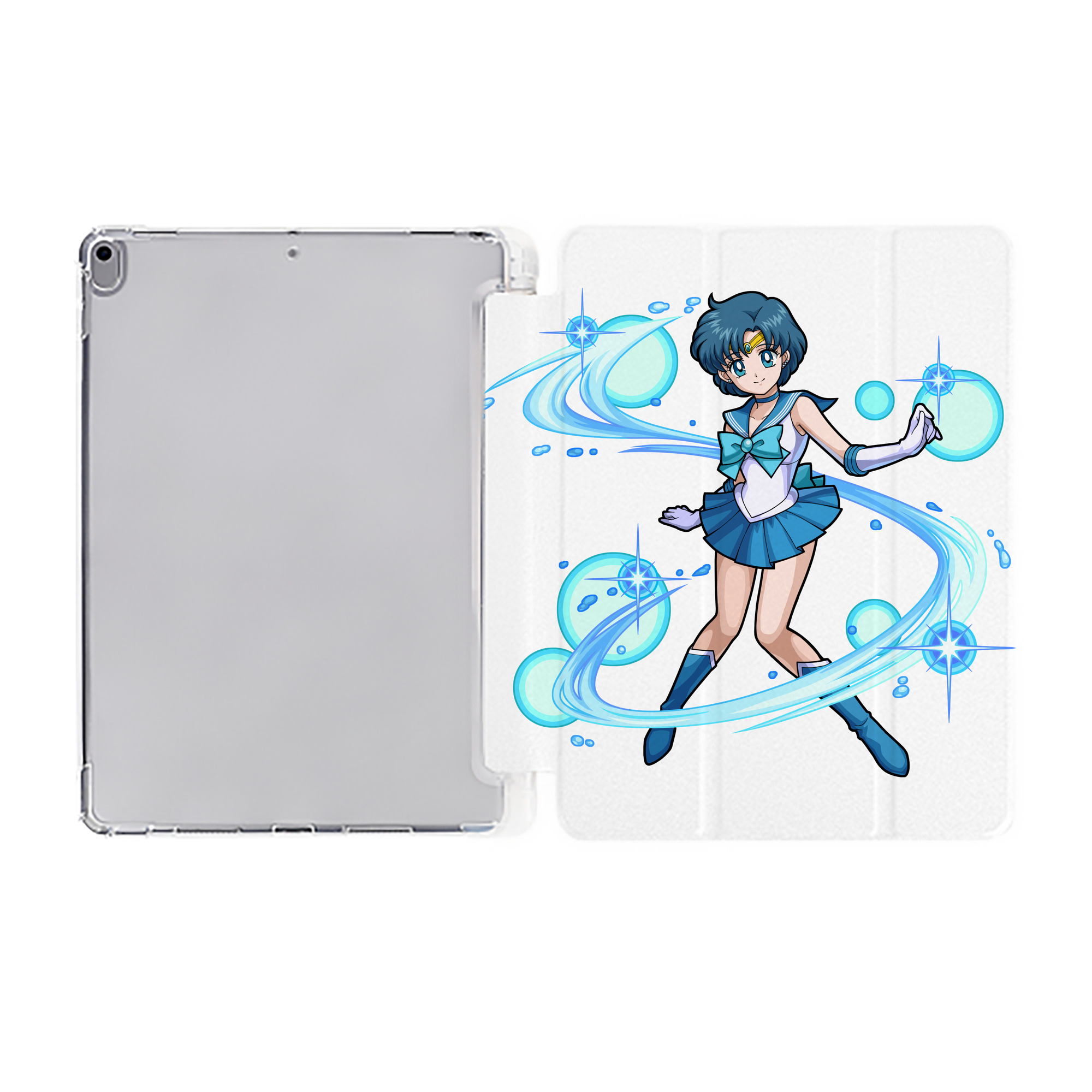 （画像用） 美少女戦士セーラームーン 水野 亜美 みずの あみ Sailor Moon Mizuno Ami IPad ケース ペン収納付き 三つ折りスタンド PUレザー×シリコン 対応機種9.5/10.5/10.9インチ
